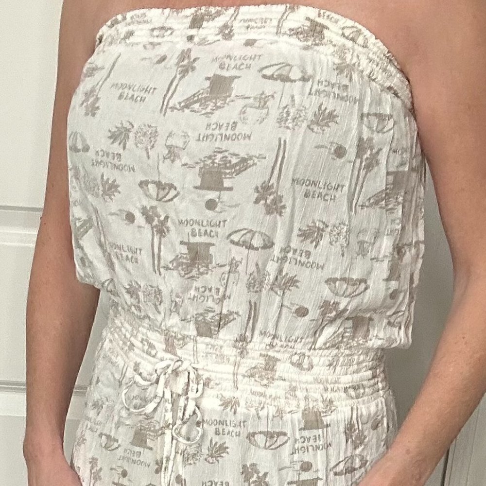 Aerie Strapless Jumpsuit Wide Leg Size M EUC White & Gray